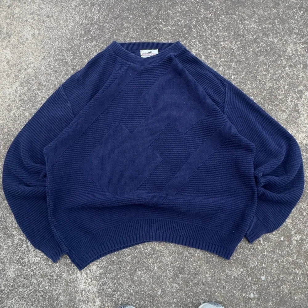 Vintage 90s Winona Knits Sweater Made in USA Workwear Gorpcore Navy Blue L